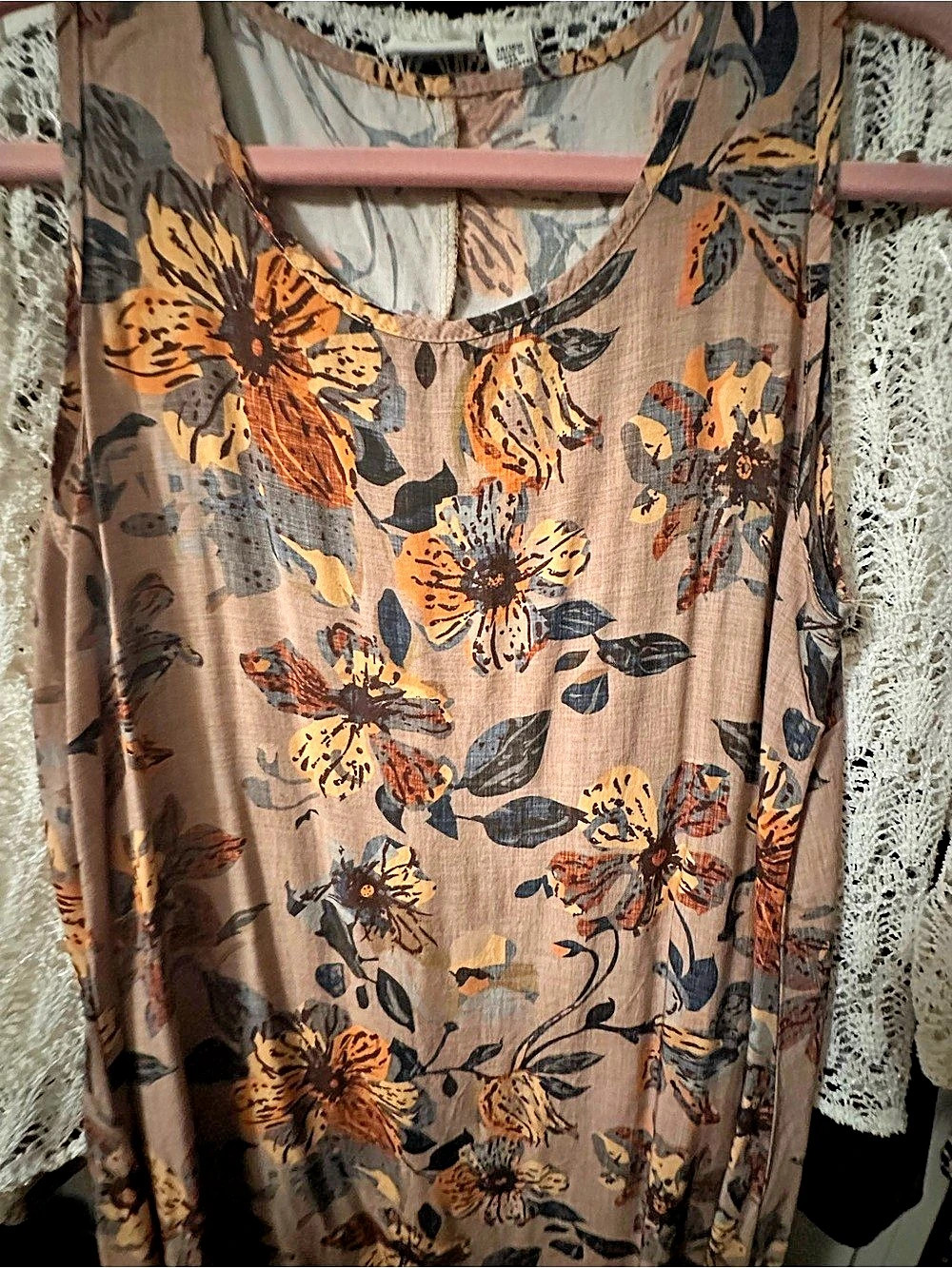 Brown Floral Print Sleeveless Maxi Dress